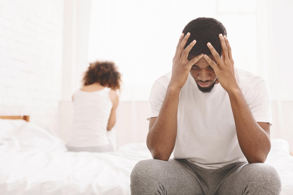 Couple fighting, man sad, upset, stressed